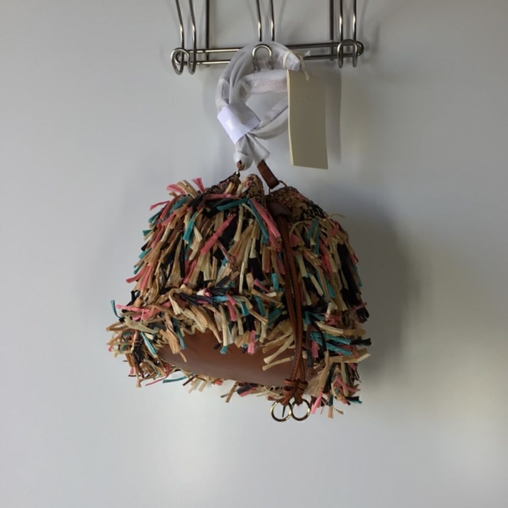 Ulla Johnson Gigi Fringe Brown Drawstring Bag NWT - Picture 4 of 13